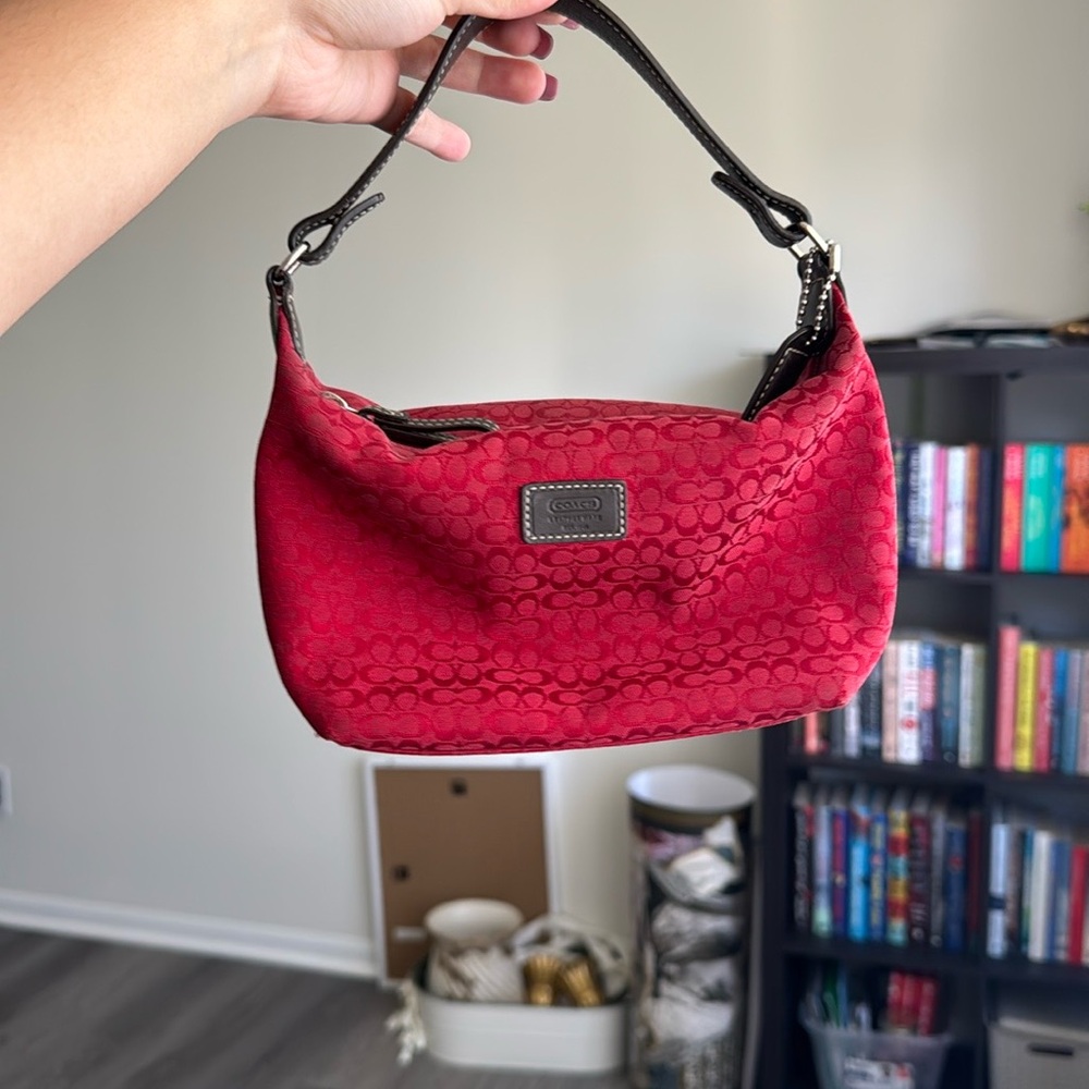 Coach Red Quilted Shoulder Bag with Textured Finish